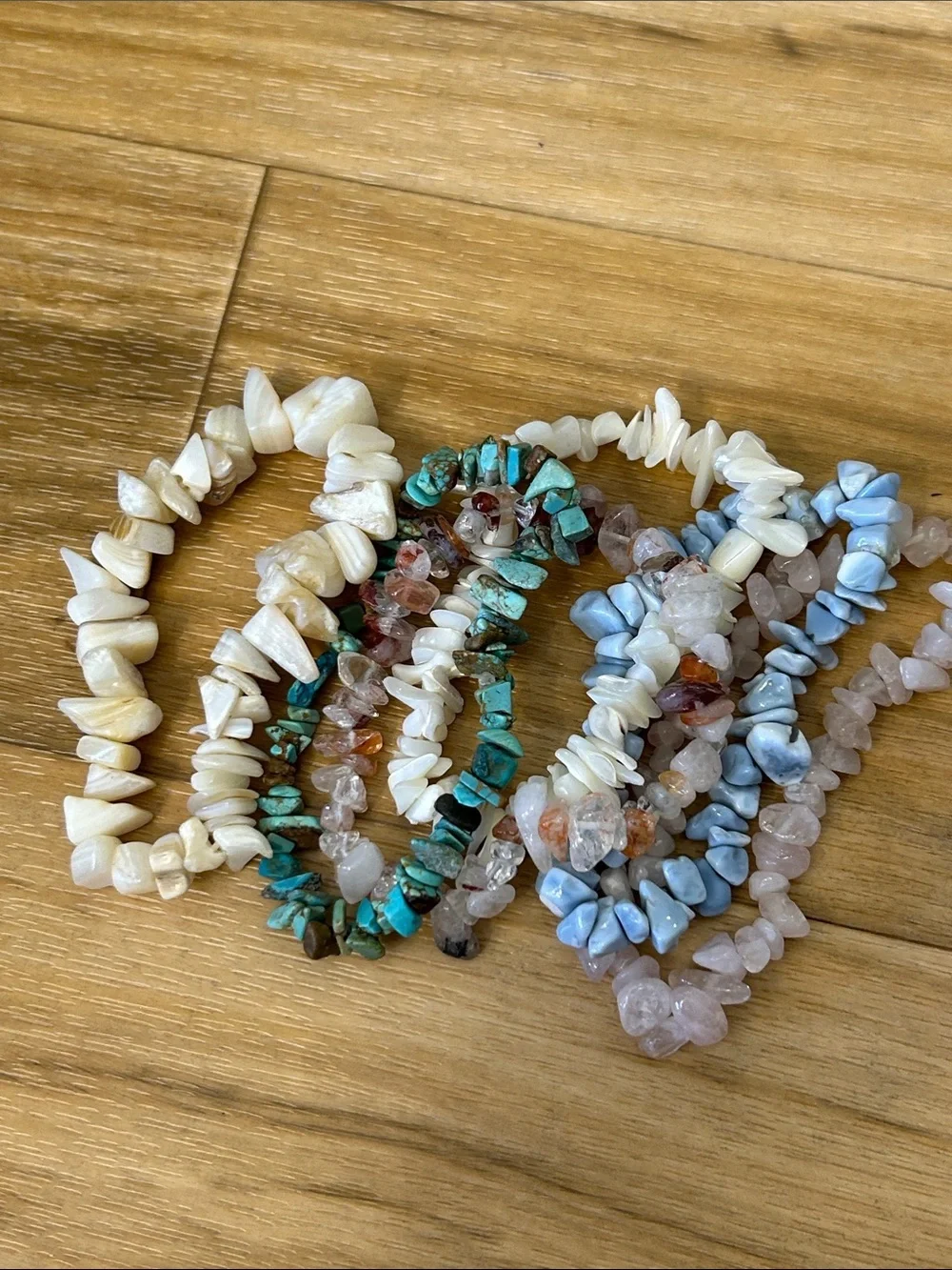 Natural Stone Chip Stretch Bracelets - Mixed Pastel & Turquoise